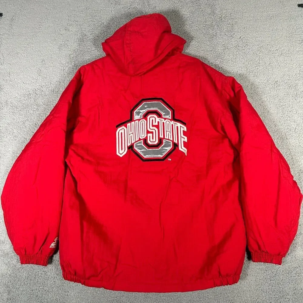 Vtg Ohio State‎ Buckeyes Jacket Adult Large Red Starter Full Zip Quilted Lined